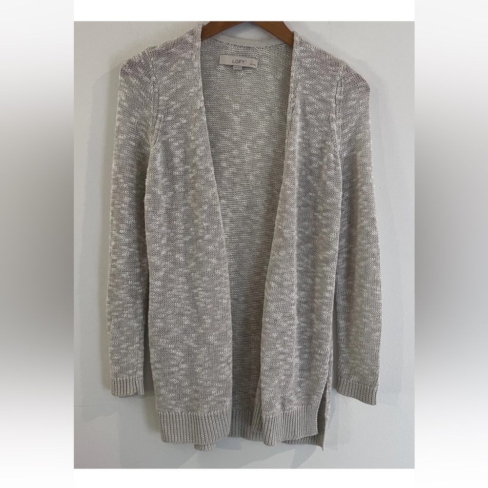 LOFT Heather Gray Silk Linen Blend Open Front Cardigan